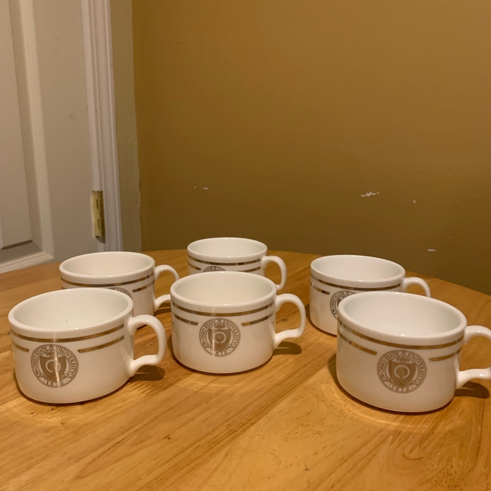 6 Ohio State University Oneida Platinum Bone China Coffee Cups
